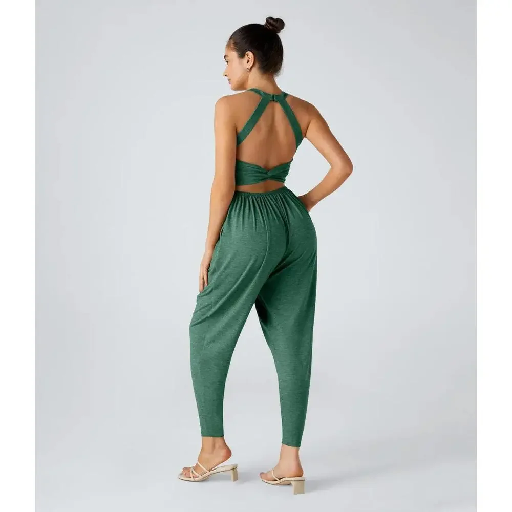 NWT Halara U Neck Pocket Harem Casual Jumpsuit-Easy Peezy Edition Size Small - Picture 1 of 10
